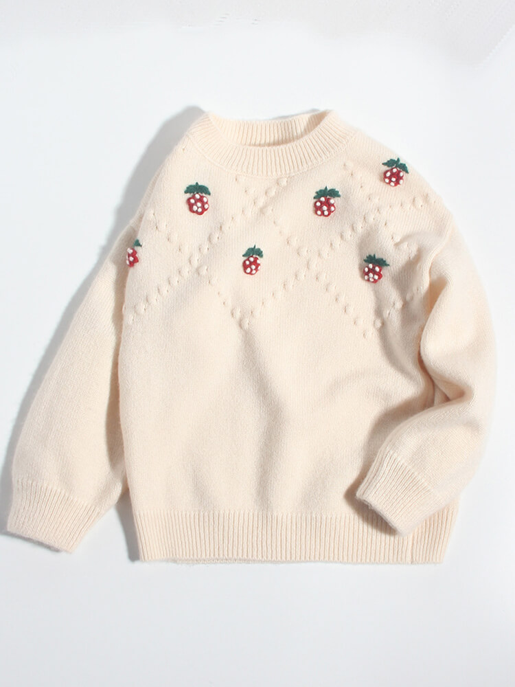 (image for) Soft Cream Strawberry Embroidery Cashmere Sweater for Girls
